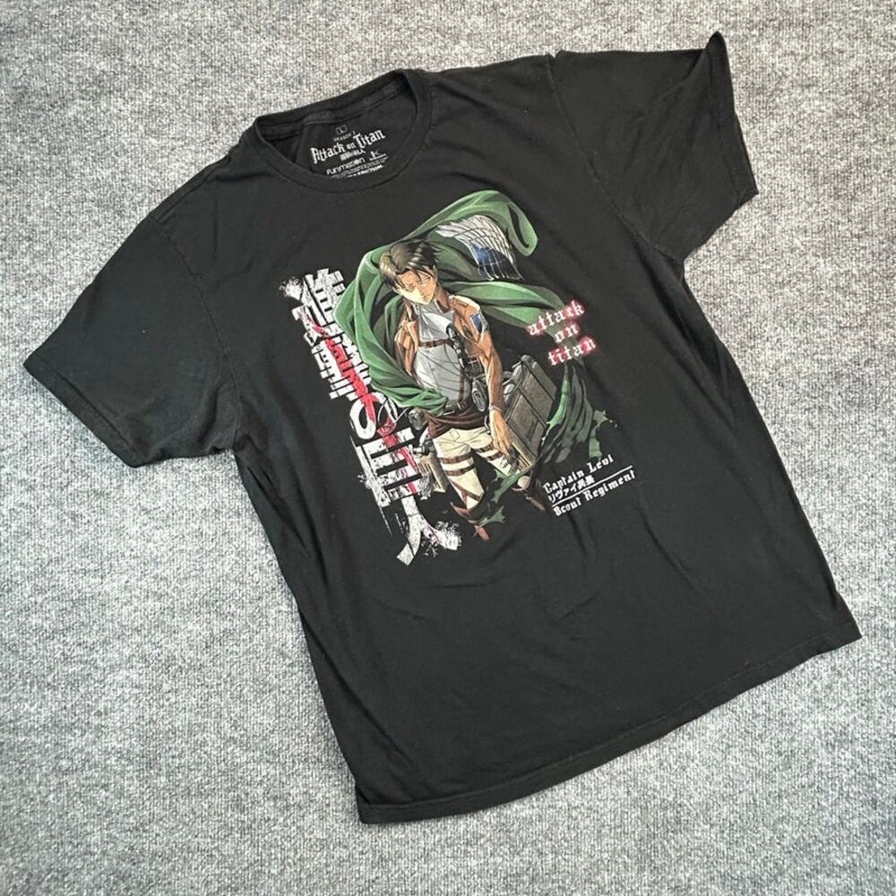 2010s Attack on Titan Captain Levi T-Shirt Men’s L Black Ripple Junction